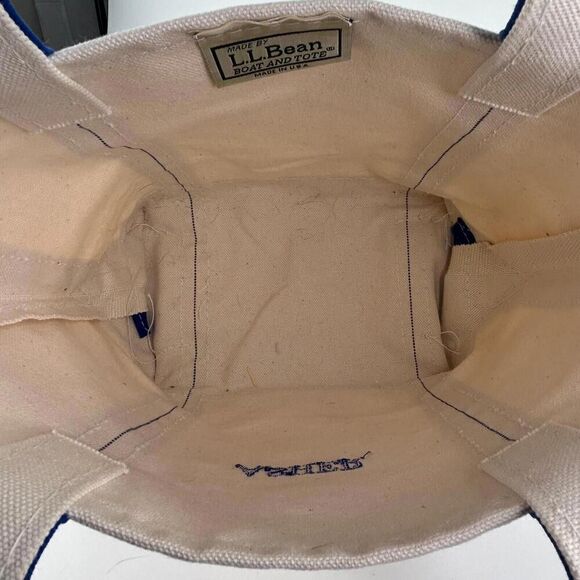 VTG L.L.Bean Boat & Tote Heavy Duty Canvas Bag Beige Blue Tote Handbag Bags - Picture 10 of 12